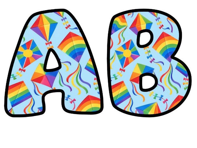 Rainbow Kites Sky Bubble Letters | Weather Topic Bulletin Board Letters | Classroom Display Pack