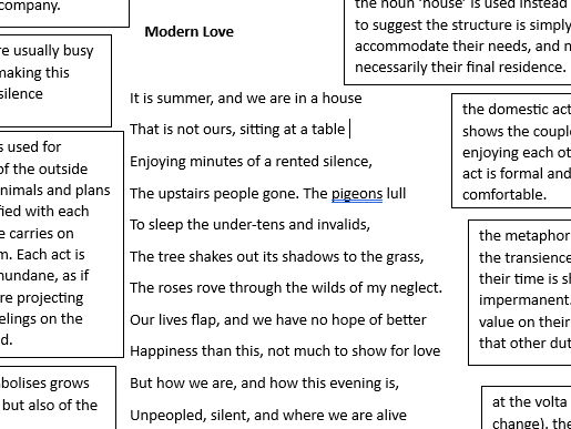 Modern Love poem with notes