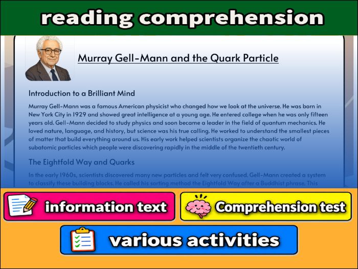 Murray Gell-Mann and the Quark Particle- Reading Comprehension, study guide & Activities