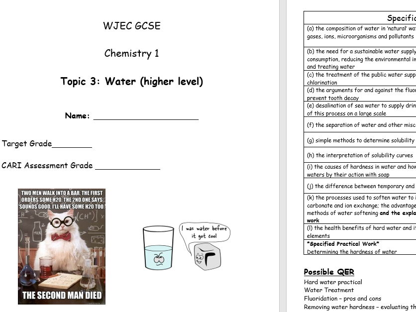 Year 10 topic 3 WJEC Chemistry Water workbook