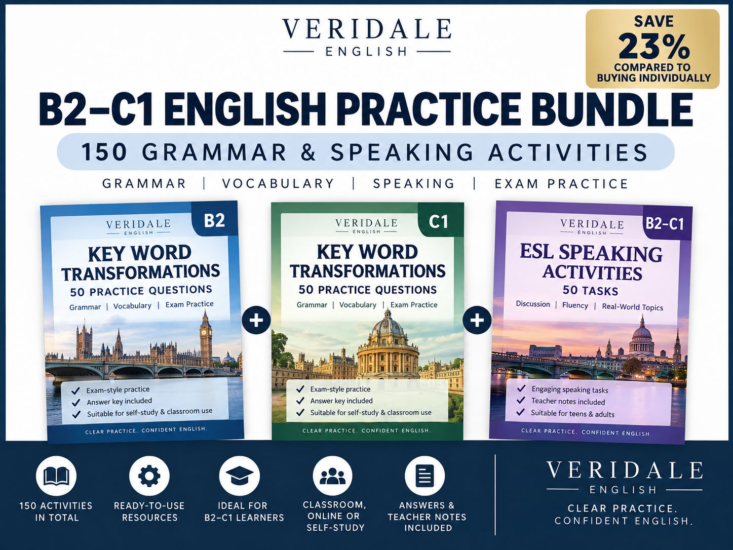 B2–C1 English Practice Bundle – 150 Grammar & Speaking Activities