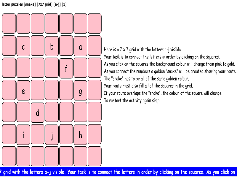 letter puzzles [snake] [7x7 grid] [a-j] [1]