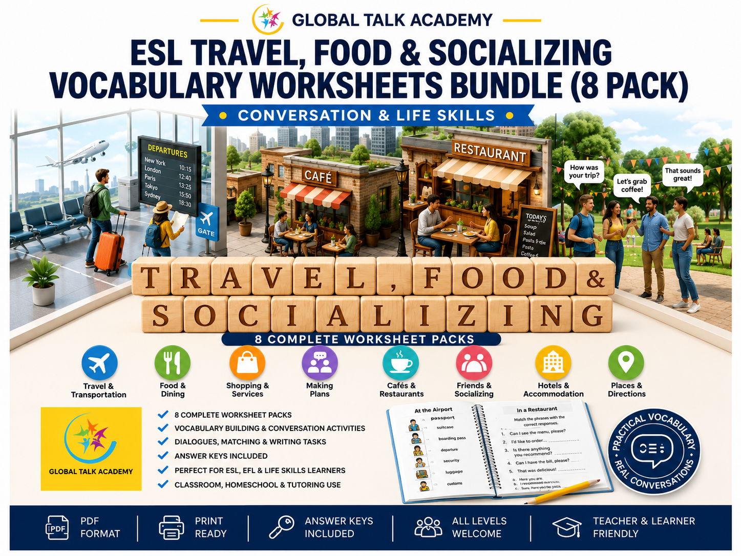ESL Travel, Food & Socializing Bundle | 8 Packs