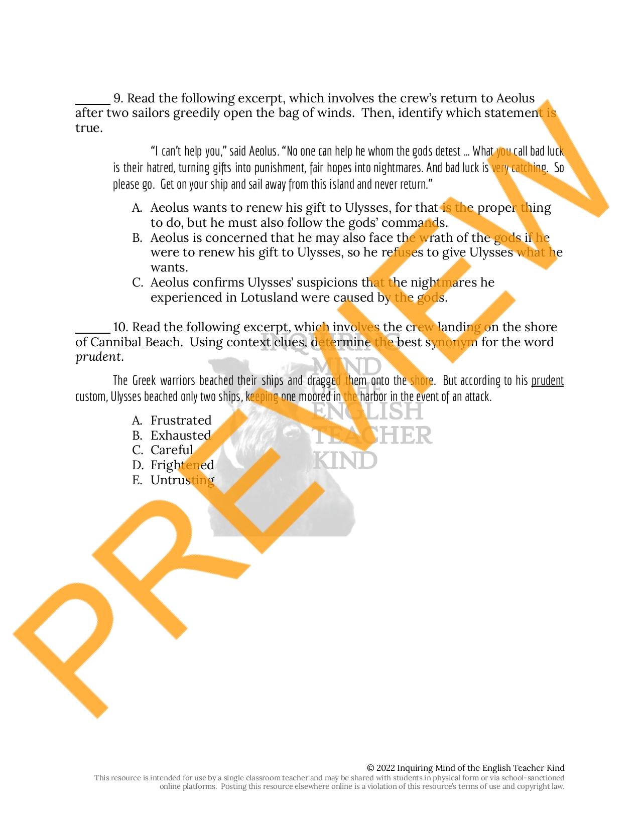 The Adventures of Ulysses Chapters 4 through 6 Close Reading Questions