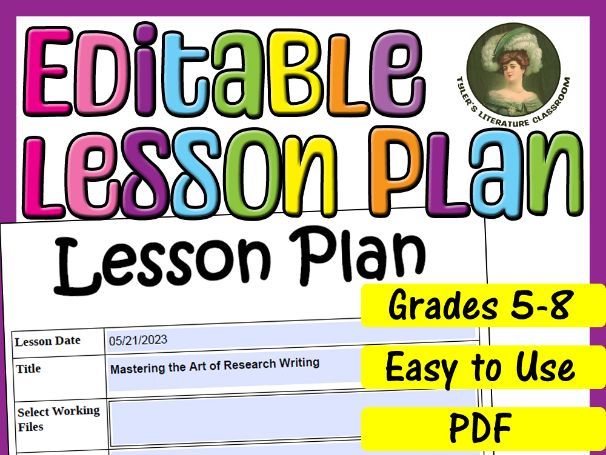 Research Writing : Editable Lesson Plan for Middle School