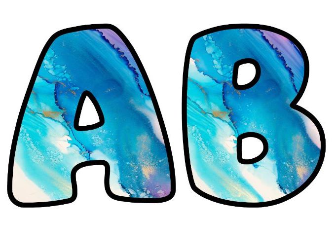 Art Color Splash Blue Classroom Display | Lettering Set | Upper & Lowercase, 0-9 and Signs