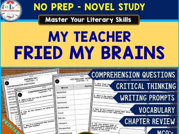 MY TEACHER FRIED MY BRAINS Novel Study Comprehension, Critical Thinking, Vocab, MCQs, True or False