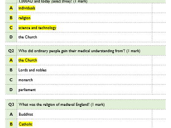 Edexcel History GCSE Medicine Fluency Quiz