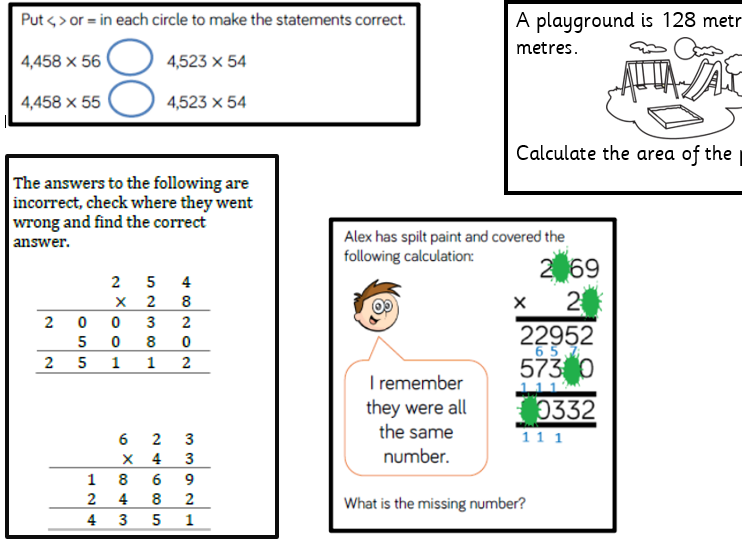 Year 5 Long multiplication fluency, reasoning and application