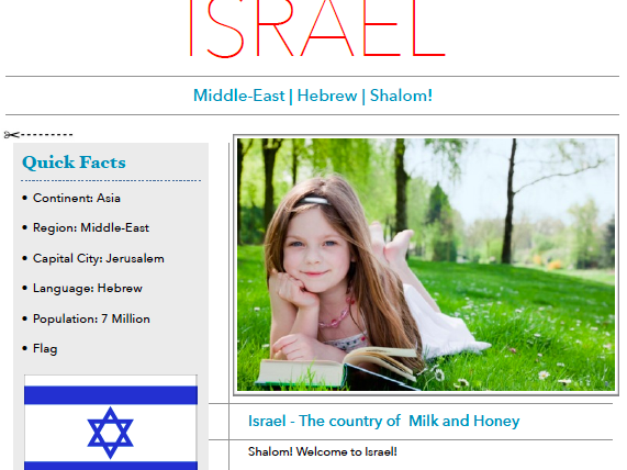 Discover Israel - Printable Worksheet