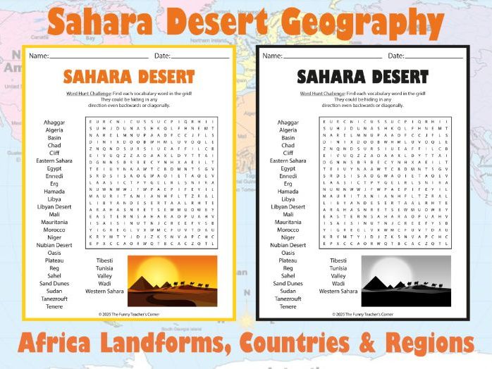 Sahara Desert Geography Word Search | Africa Landforms, Countries & Regions