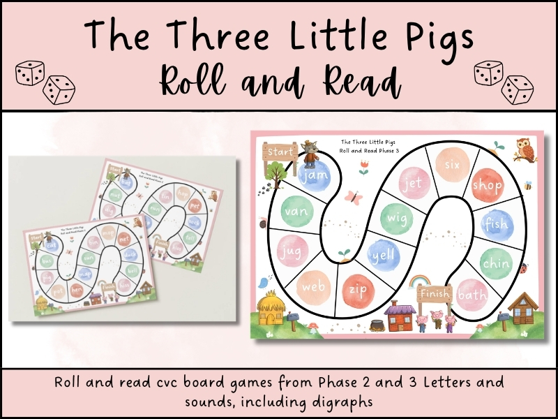 Three Little Pigs Roll & Read Phonics Game