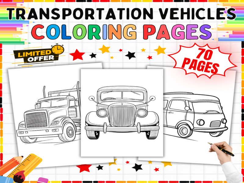 70 Transportation Vehicles Colouring Pages | Cars Trucks Buses Art Activities | Printable Worksheets