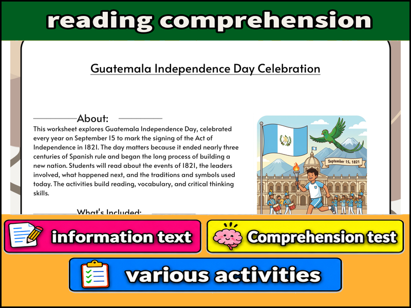 Guatemala Independence Day Celebration & Comprehension Test