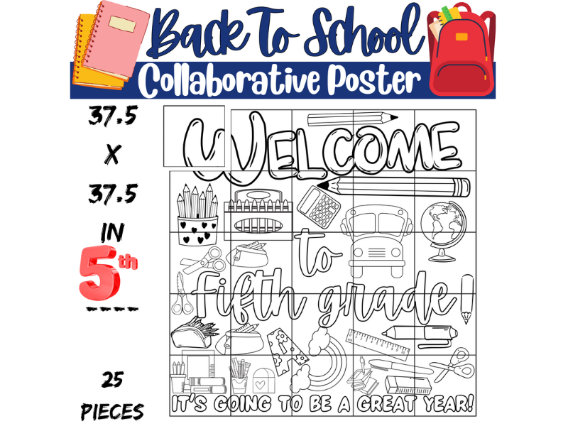 Welcome to Fifth Grade Collaborative Coloring Poster: Classroom Decor Printable