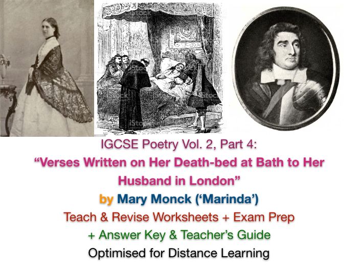 IGCSE Poetry: "Verses Written on Her Death Bed" (Mary Monck, 'Marinda') ACTIVITIES + ANSWERS