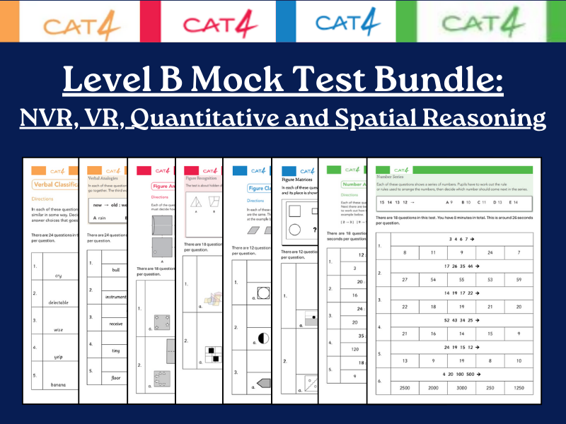 Complete CAT4 Level B Mock Test Bundle | 8 Mock Tests with Answers & Explanations