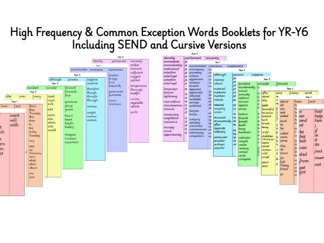 High Frequency & Common Exception Words Booklets for YR - Y6