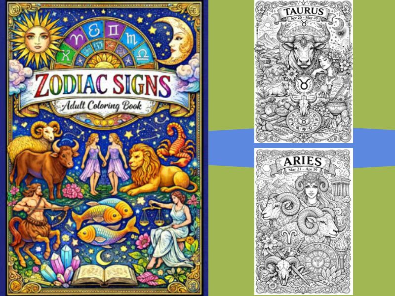 Zodiac Signs Adult Coloring Book | Astrology Coloring Pages