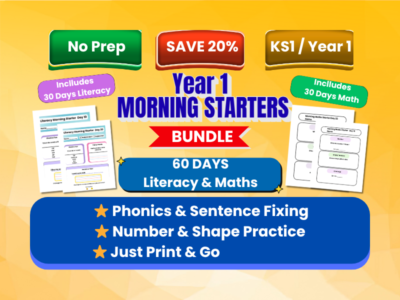 Year 1 Morning Work Bundle | No Prep Daily Worksheets | Maths & Literacy Starter Pack