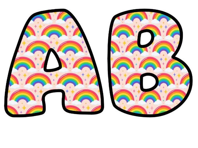 Rainbows and Clouds Pink Bubble Letters | Weather Topic Bulletin Board Letters