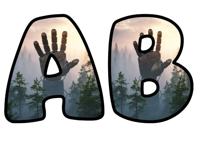 Robot in the Forest Classroom Display | Lettering Set | Upper & Lowercase, 0-9 and Signs
