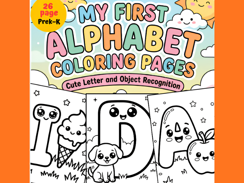 My First Alphabet Coloring Pages Cute Letter and Object Recognition