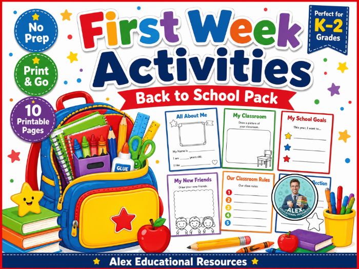 First Week of School Activities | Back to School Worksheets | No Prep K-2 Pack