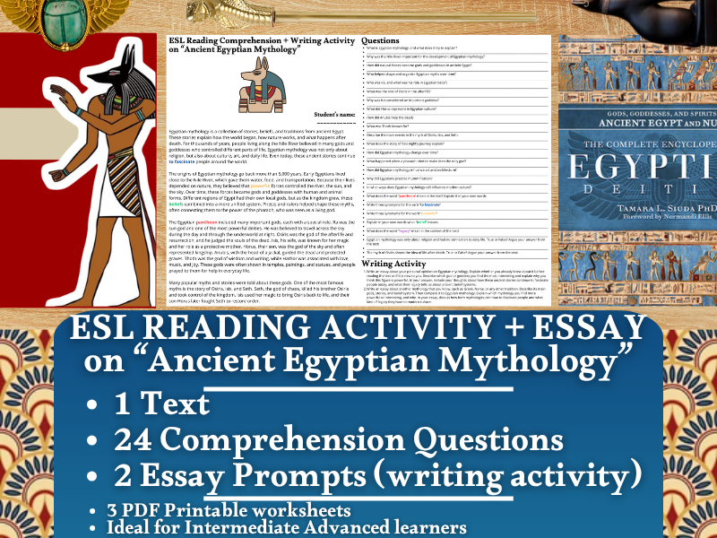 ESL Reading Comprehension + Writing Activity - Ancient Egyptian Mythology