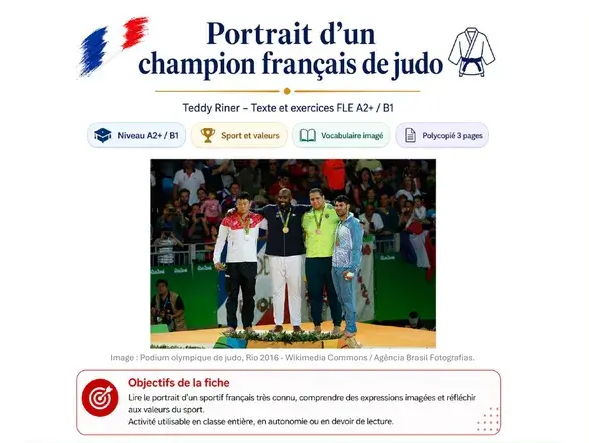 Teddy Riner French Reading Comprehension Worksheet – A2-B1