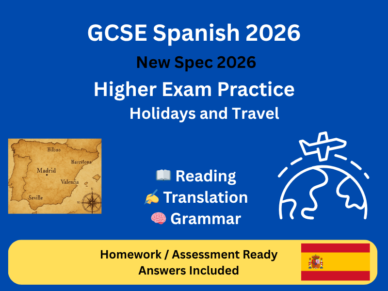 GCSE Spanish (AQA 2026) Higher – Holidays & Travel Exam Practice | Homework / Assessment + Answers