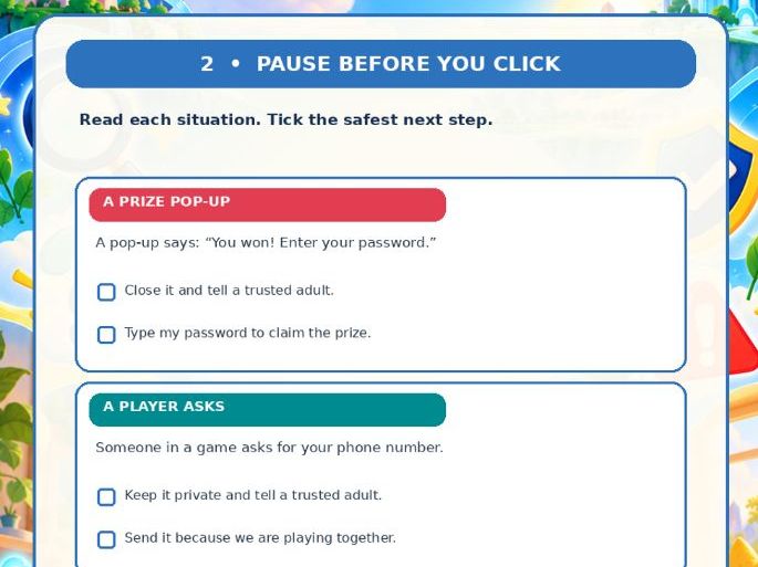 Primary Online Safety Activities: Personal Information, Links and Gaming