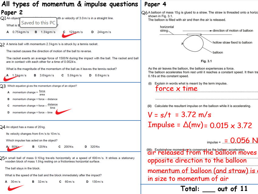 Momentum, force and impulse for IGCSE Physics 0625 CIE Unit 1
