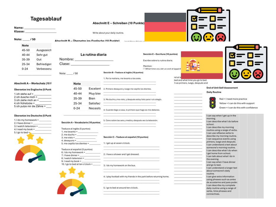 Daily Routine (German & Spanish) – Assessment, Mark Scheme & Self Assessment