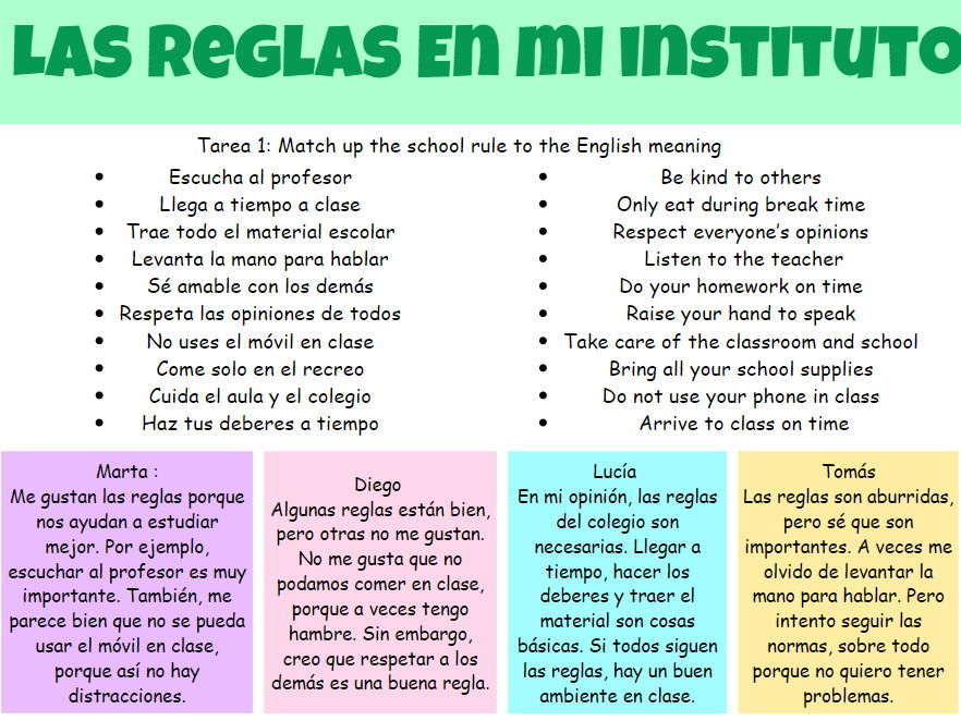Las Reglas en mi instituto Worksheet