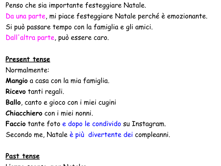 Italian Easy  Planning GCSE 90 words examples