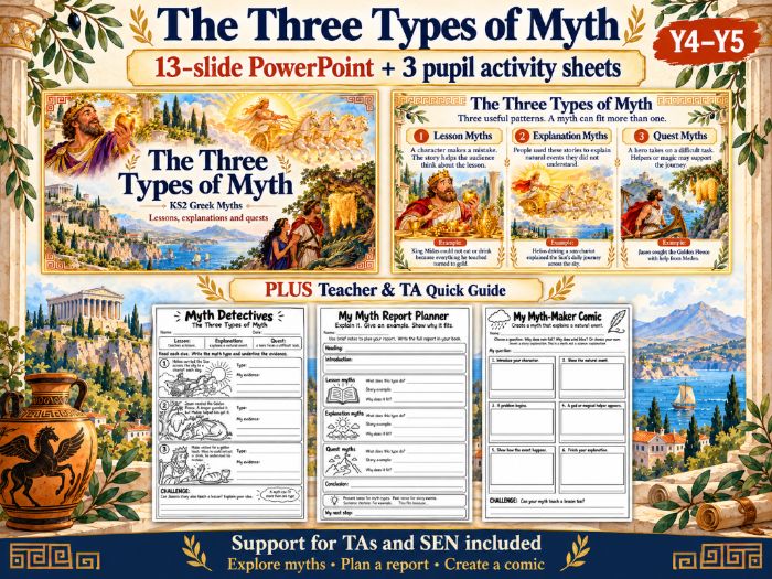 Three Types of Myth Y4/5  PPT + Printables