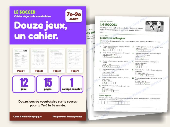 French Soccer Vocabulary Puzzles Grade 7-9 Rules & Tactics | Le soccer