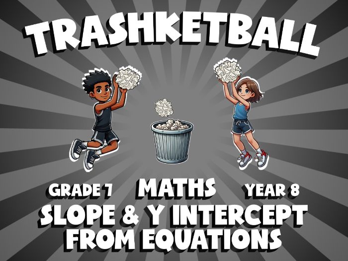 Slope & Y Intercept from Equations TRASHKETBALL Maths Game | No-Prep Year 8 Review Activity