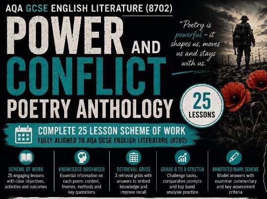 AQA GCSE English Literature (8702) Power and Conflict Poetry Anthology: Complete 25 Lesson SoW