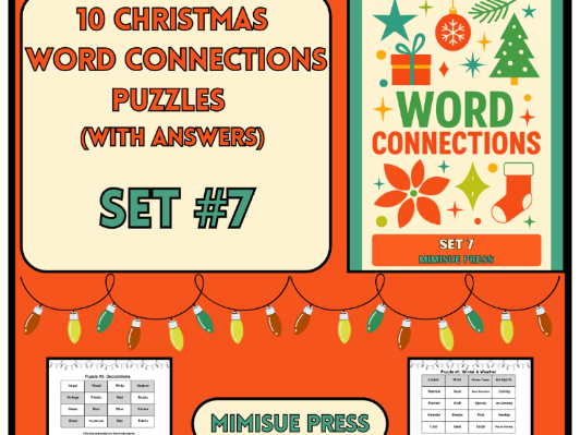 10 Christmas Word Connections Puzzles SET 7 (Holiday/Party Game)