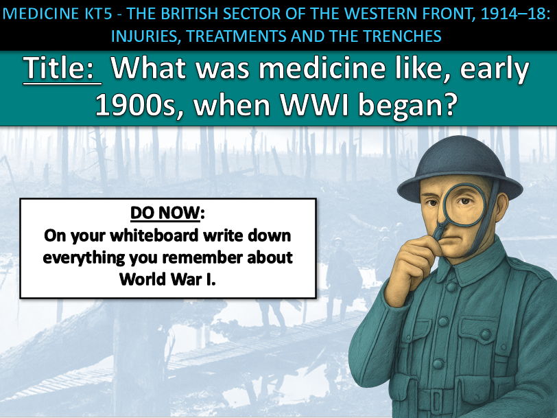 History GCSE Medicine Edexcel KT5 L1 Context of 20th Century Medicine Western Front Fully Resourced