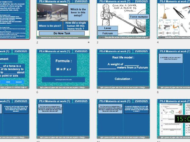 Fully editable P8.4 Moments at Work lessons for AQA GCSE Physics (Triple & Combined Science).