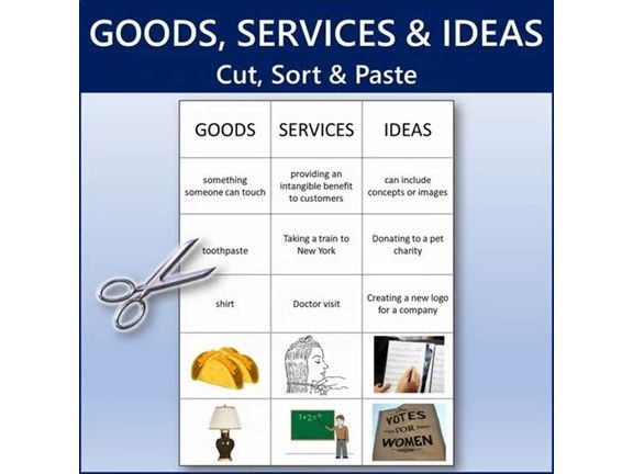 Goods, Services and Ideas Cut, Sort & Paste | Printable Worksheet