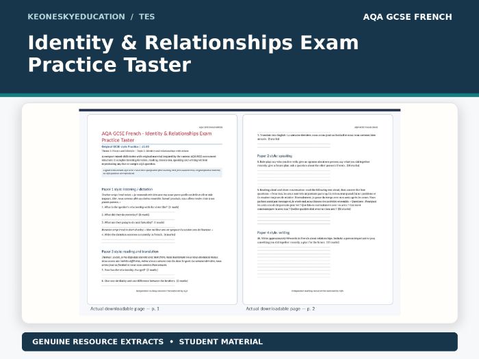 AQA GCSE French 8652 - Identity & Relationships Exam Practice Taster
