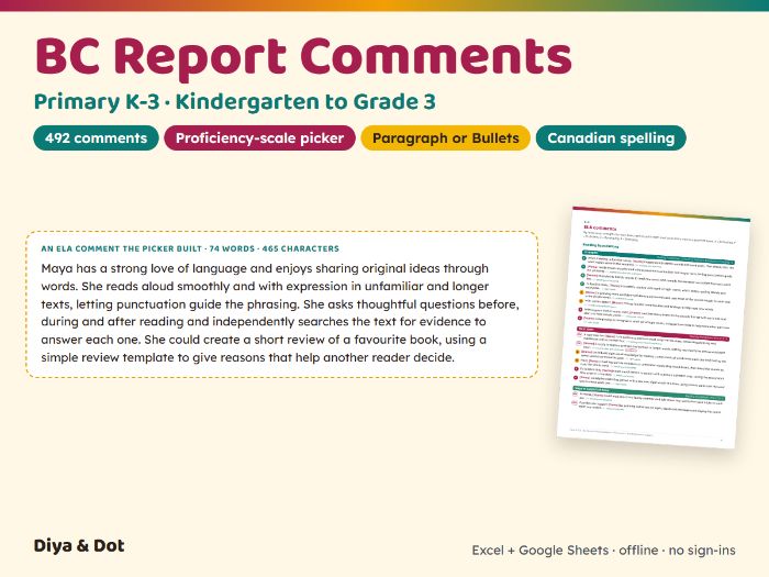 BC Report Comments K-3 Proficiency Scale