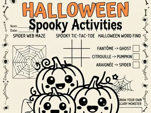 Halloween Activities Worksheet No Prep Printable Maze, Word Search, Tic Tac Toe,
