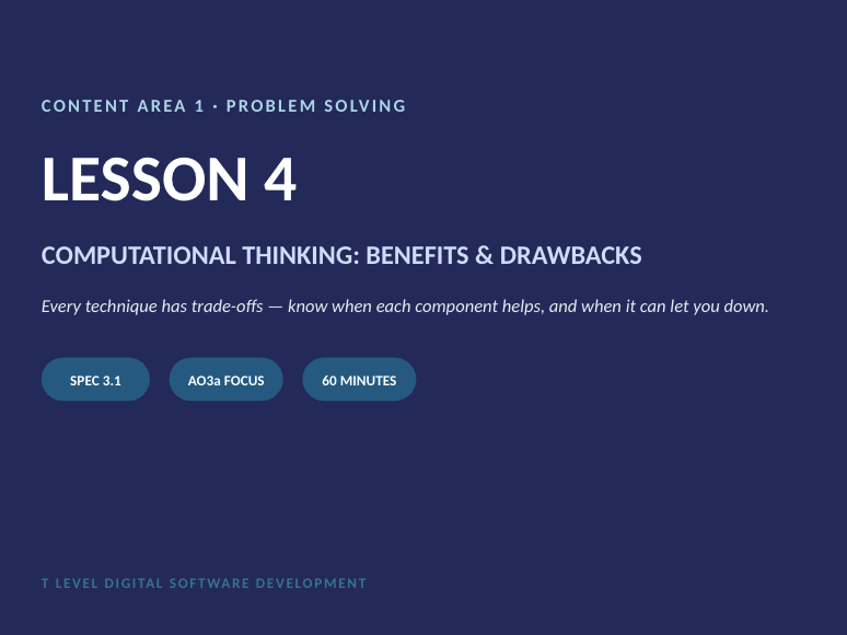 T Level DSD: Computational Thinking Benefits & Drawbacks – Full Lesson (Lesson 4)