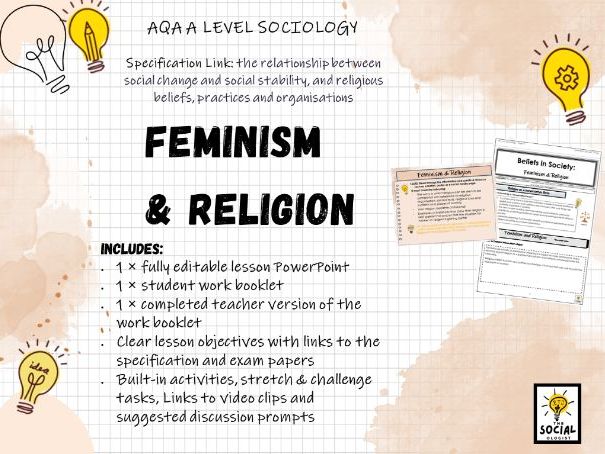AQA A level Sociology - Beliefs in Society - Feminism & Religion