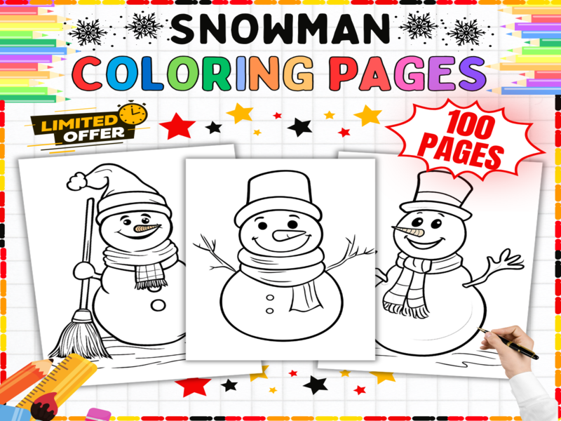 100 Snowman Colouring Pages | Winter Art Activities | Festive Worksheets for Creative Learning Fun